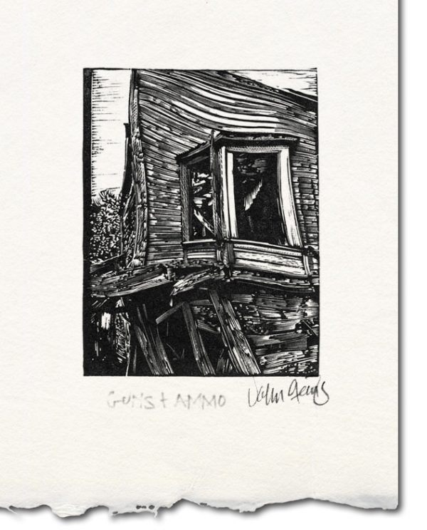 guns and ammo wood engraving